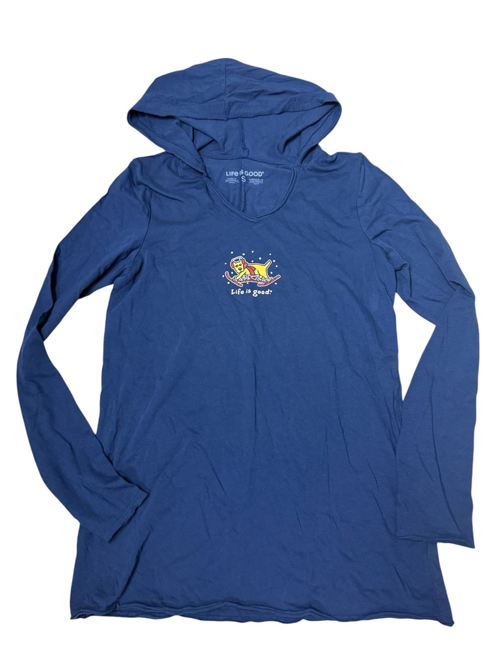 Life Is Good hoodie featuring Rocket snowshoe dog graphic